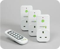this image shows plugs that plug into a plug socket and a remote control