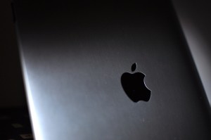 the apple logo on a silver background