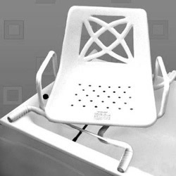 A bath seat that fits over a bath to allow the user to shower safely