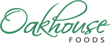 the words oakhouse foods in swirly green writing