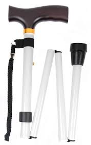 this image shows a folding white walking stick