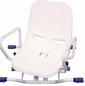 This shows a bath seat with a swivel action and back support