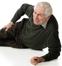 this images shows an elderly gentleman on the floor having fallen.