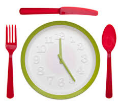 this image shows a knife fork and spoon around a clock