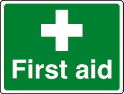 this image shows the logo for first aid a green square with a white cross 
