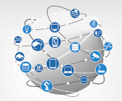 this image shows blue internet icons surrounding the globe depicting how internet home care is growing.