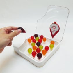 this image shows brightly coloured jelly drops that contain water