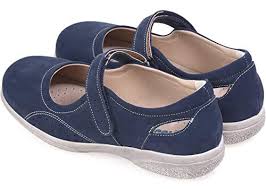 This image shows a pair of blue ladies cross bar sandles