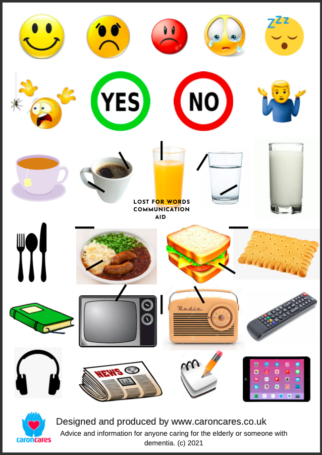 This image shows a sheet with multiple images on. The images are of everyday items someone might need 