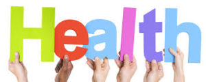 this image shows the word "health" as held up as letters by individual hands