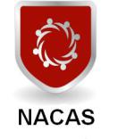this image shows a red shield and the words NACAS