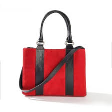 this image shows a red bag with black straps