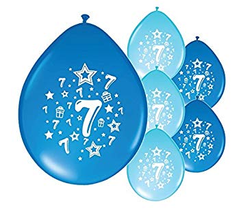 This image shows balloons with the number 7 on them