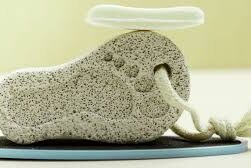 This image shows a pumice stone in the shape of a foot