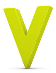 This image shows a bright green letter V