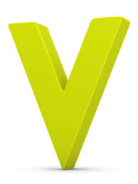 This image shows a bright green letter V