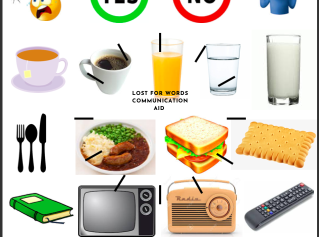 This image shows a sheet with multiple images on. The images are of everyday items someone might need